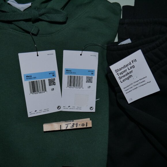 Nike Club Fleece 2 PC Sweatsuit Mens Size M Cargo Tracksuit Dark Green Black NWT - Picture 2 of 12